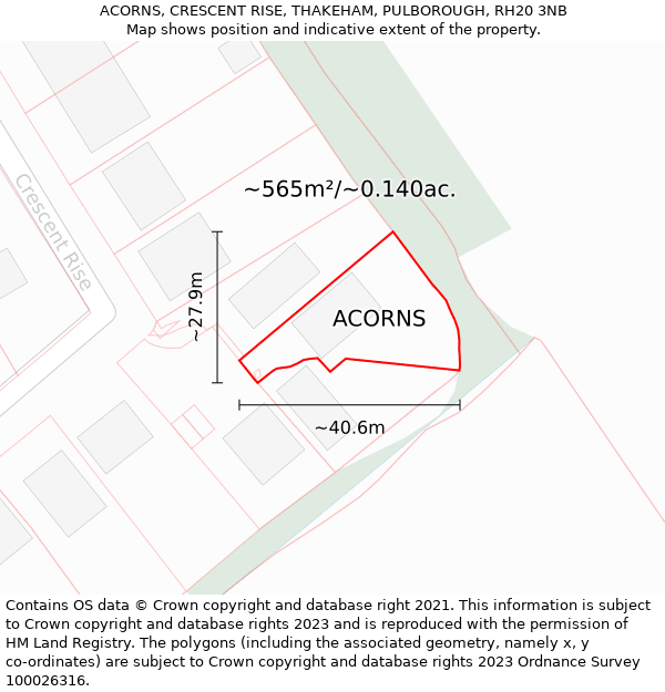 ACORNS, CRESCENT RISE, THAKEHAM, PULBOROUGH, RH20 3NB: Plot and title map