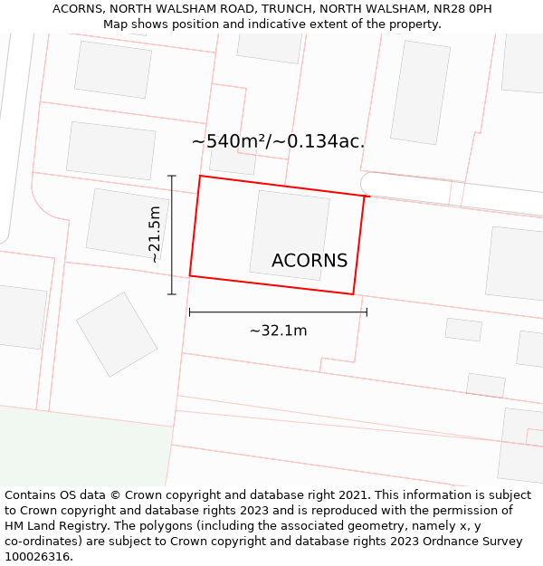 ACORNS, NORTH WALSHAM ROAD, TRUNCH, NORTH WALSHAM, NR28 0PH: Plot and title map