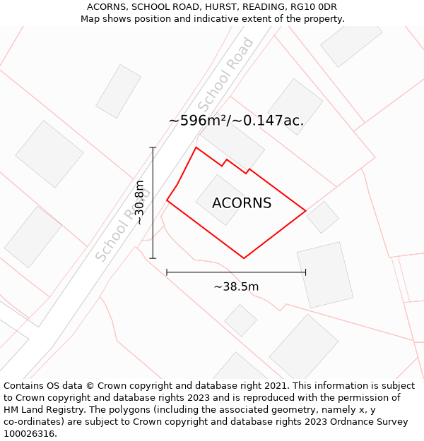 ACORNS, SCHOOL ROAD, HURST, READING, RG10 0DR: Plot and title map