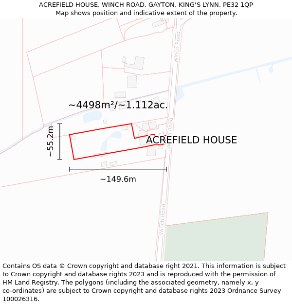 ACREFIELD HOUSE, WINCH ROAD, GAYTON, KING'S LYNN, PE32 1QP: Plot and title map