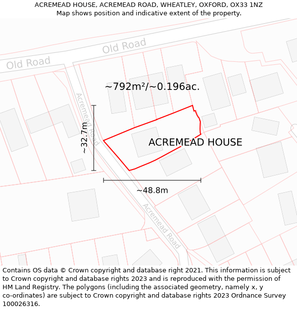 ACREMEAD HOUSE, ACREMEAD ROAD, WHEATLEY, OXFORD, OX33 1NZ: Plot and title map