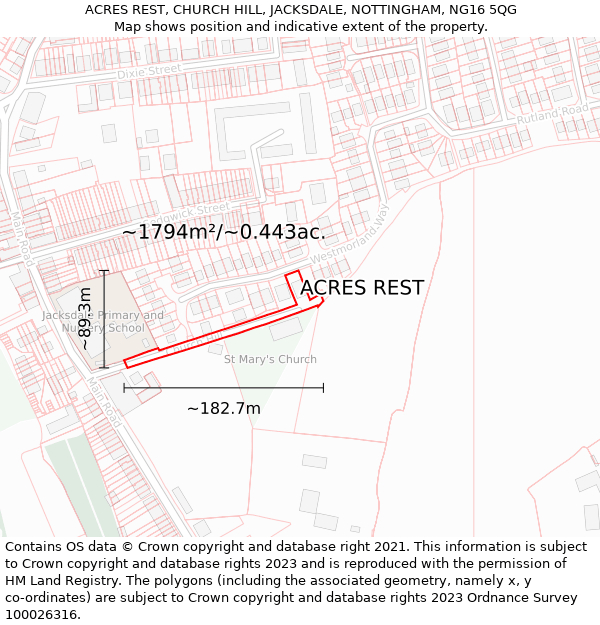 ACRES REST, CHURCH HILL, JACKSDALE, NOTTINGHAM, NG16 5QG: Plot and title map