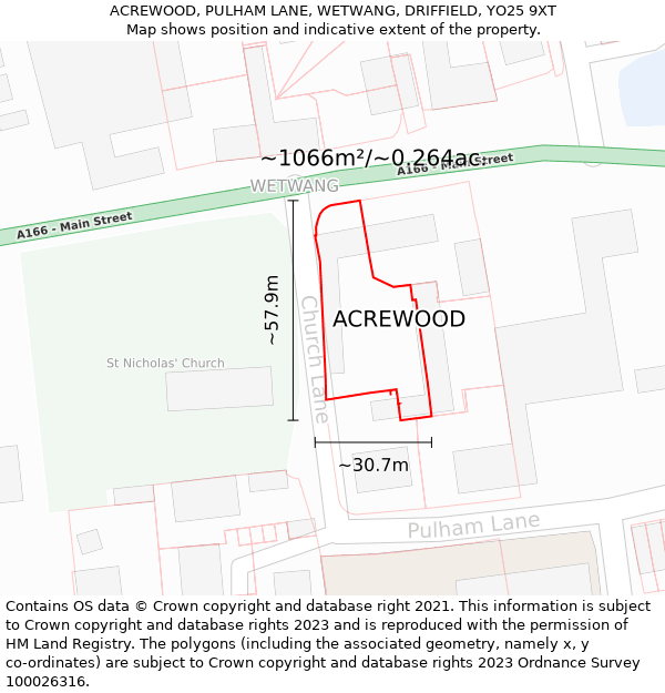 ACREWOOD, PULHAM LANE, WETWANG, DRIFFIELD, YO25 9XT: Plot and title map