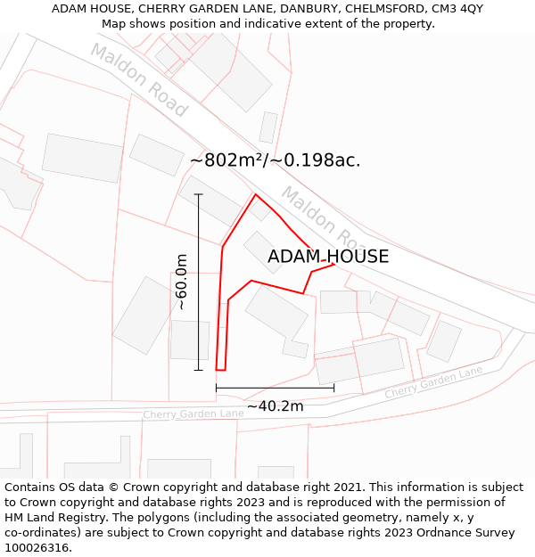 ADAM HOUSE, CHERRY GARDEN LANE, DANBURY, CHELMSFORD, CM3 4QY: Plot and title map