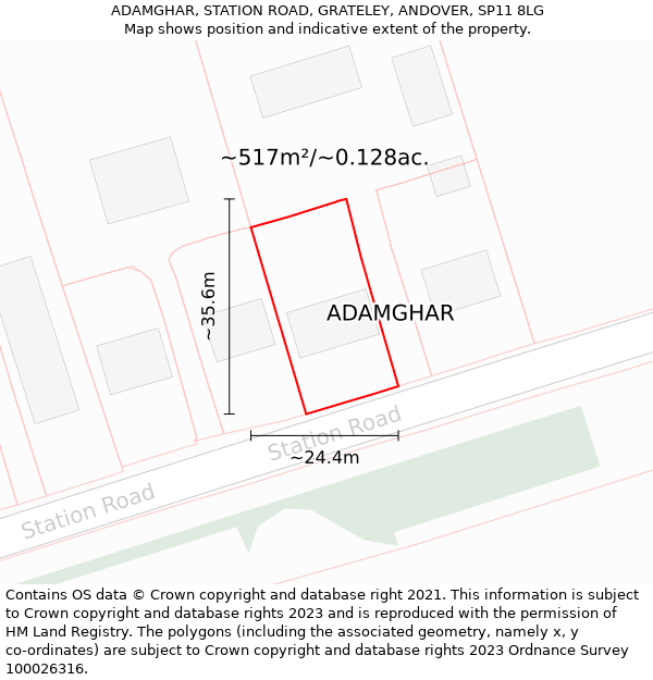 ADAMGHAR, STATION ROAD, GRATELEY, ANDOVER, SP11 8LG: Plot and title map