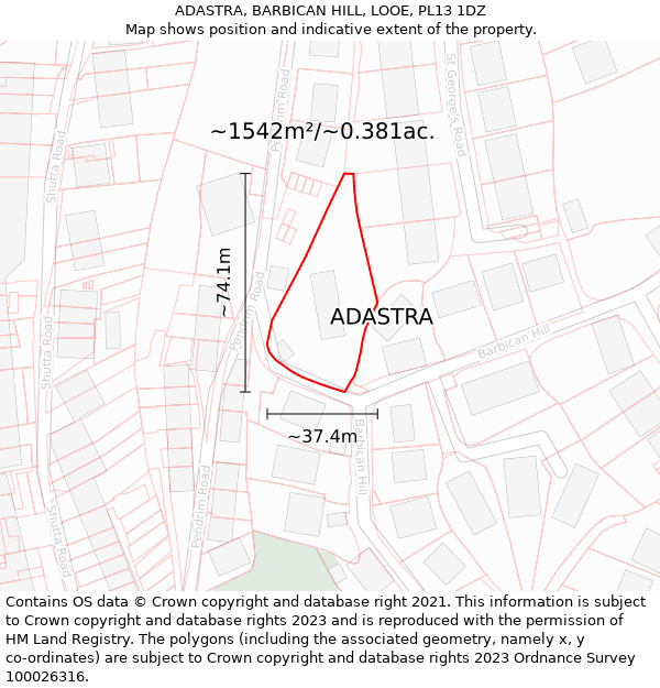 ADASTRA, BARBICAN HILL, LOOE, PL13 1DZ: Plot and title map