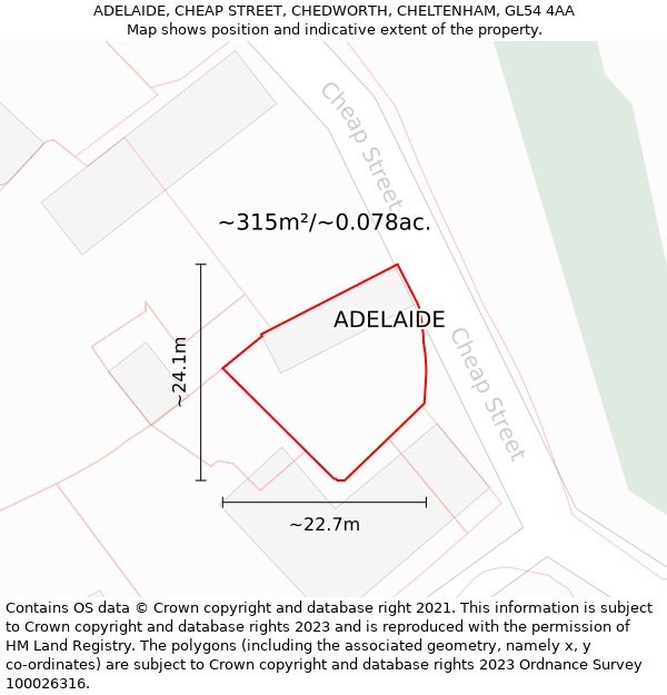 ADELAIDE, CHEAP STREET, CHEDWORTH, CHELTENHAM, GL54 4AA: Plot and title map