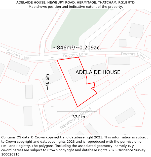 ADELAIDE HOUSE, NEWBURY ROAD, HERMITAGE, THATCHAM, RG18 9TD: Plot and title map
