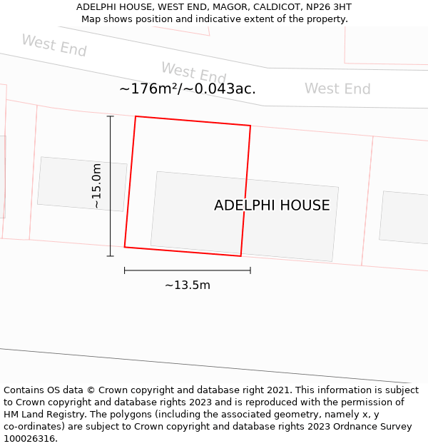 ADELPHI HOUSE, WEST END, MAGOR, CALDICOT, NP26 3HT: Plot and title map
