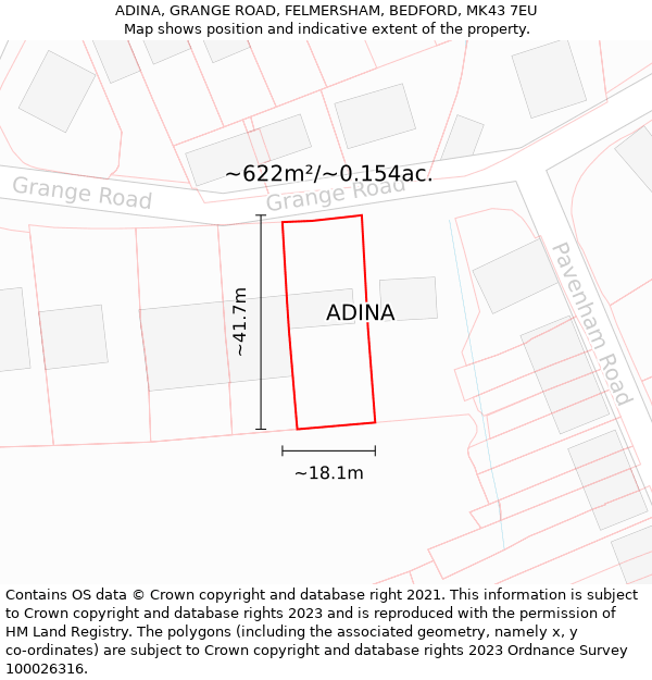ADINA, GRANGE ROAD, FELMERSHAM, BEDFORD, MK43 7EU: Plot and title map