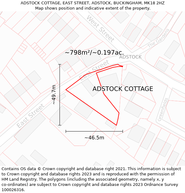 ADSTOCK COTTAGE, EAST STREET, ADSTOCK, BUCKINGHAM, MK18 2HZ: Plot and title map
