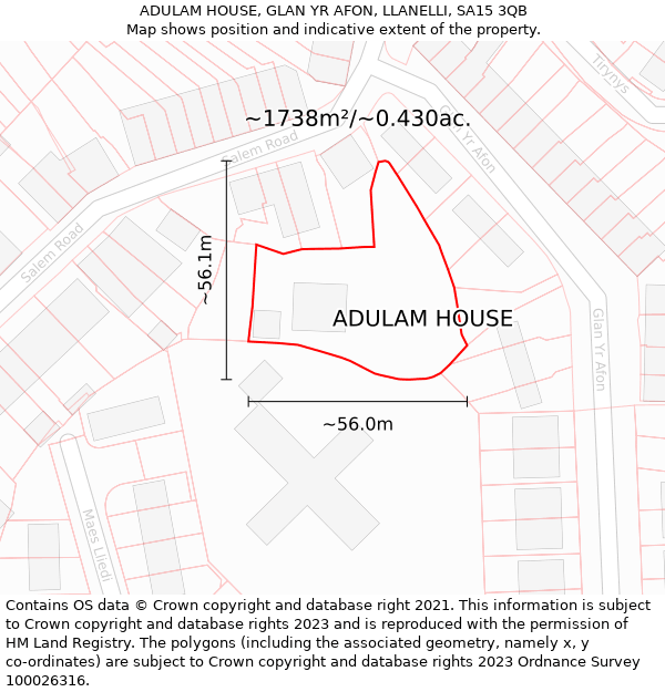ADULAM HOUSE, GLAN YR AFON, LLANELLI, SA15 3QB: Plot and title map