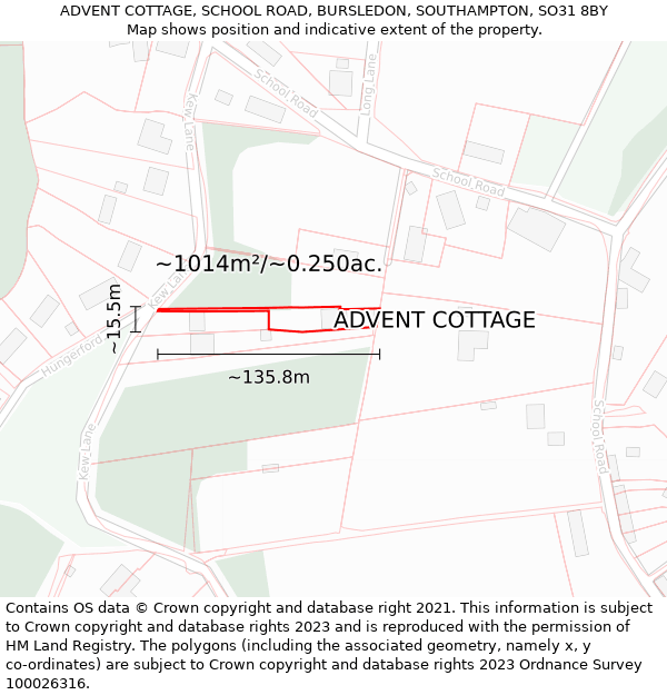 ADVENT COTTAGE, SCHOOL ROAD, BURSLEDON, SOUTHAMPTON, SO31 8BY: Plot and title map
