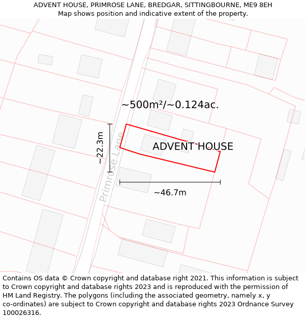 ADVENT HOUSE, PRIMROSE LANE, BREDGAR, SITTINGBOURNE, ME9 8EH: Plot and title map