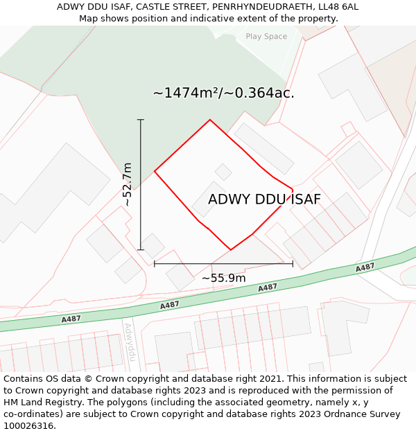 ADWY DDU ISAF, CASTLE STREET, PENRHYNDEUDRAETH, LL48 6AL: Plot and title map