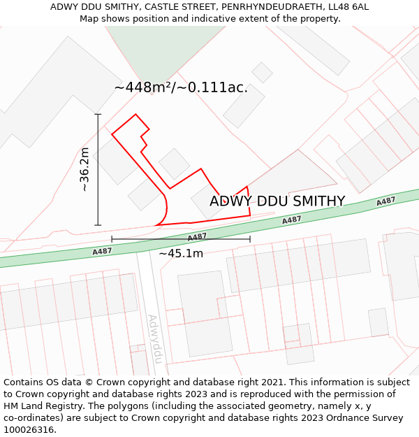 ADWY DDU SMITHY, CASTLE STREET, PENRHYNDEUDRAETH, LL48 6AL: Plot and title map
