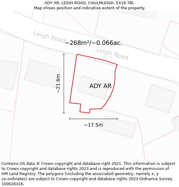 ADY AR, LEIGH ROAD, CHULMLEIGH, EX18 7BL: Plot and title map