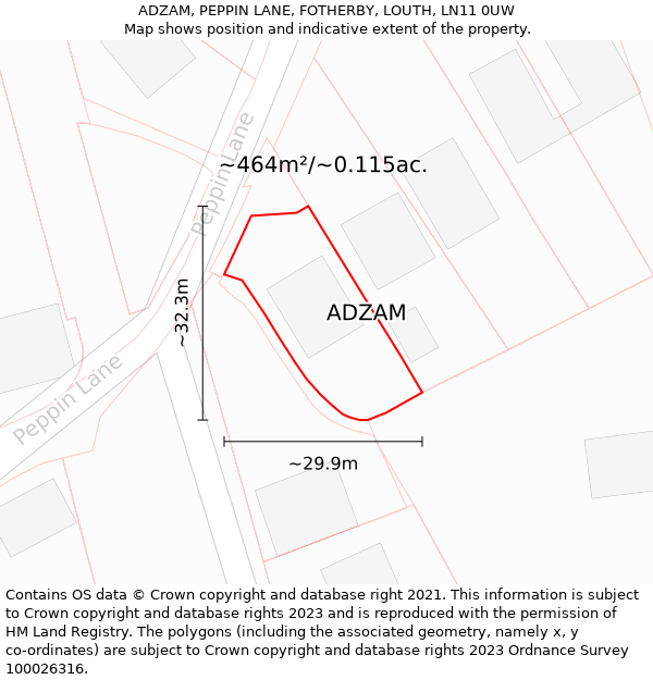 ADZAM, PEPPIN LANE, FOTHERBY, LOUTH, LN11 0UW: Plot and title map