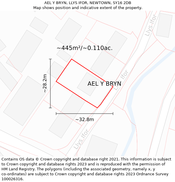 AEL Y BRYN, LLYS IFOR, NEWTOWN, SY16 2DB: Plot and title map