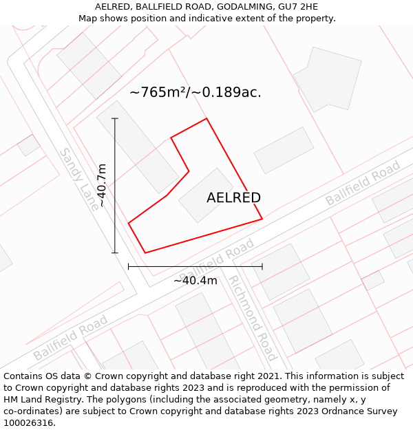 AELRED, BALLFIELD ROAD, GODALMING, GU7 2HE: Plot and title map