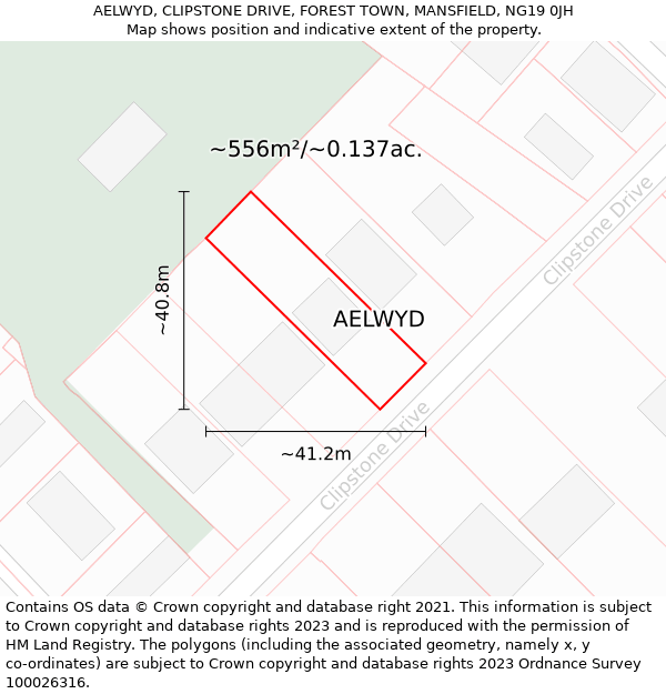 AELWYD, CLIPSTONE DRIVE, FOREST TOWN, MANSFIELD, NG19 0JH: Plot and title map