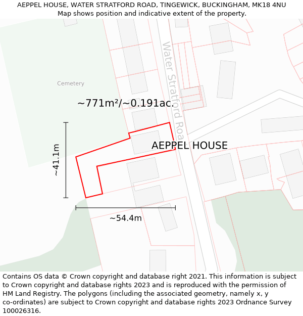 AEPPEL HOUSE, WATER STRATFORD ROAD, TINGEWICK, BUCKINGHAM, MK18 4NU: Plot and title map