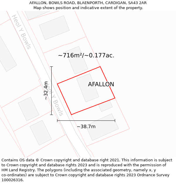 AFALLON, BOWLS ROAD, BLAENPORTH, CARDIGAN, SA43 2AR: Plot and title map