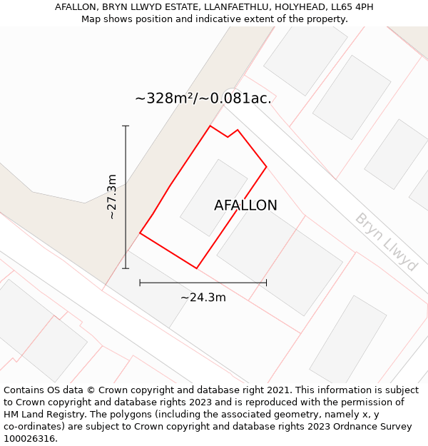 AFALLON, BRYN LLWYD ESTATE, LLANFAETHLU, HOLYHEAD, LL65 4PH: Plot and title map