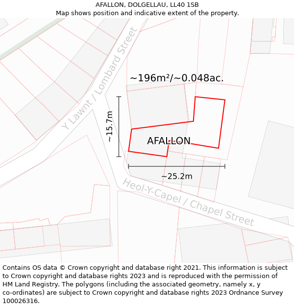 AFALLON, DOLGELLAU, LL40 1SB: Plot and title map