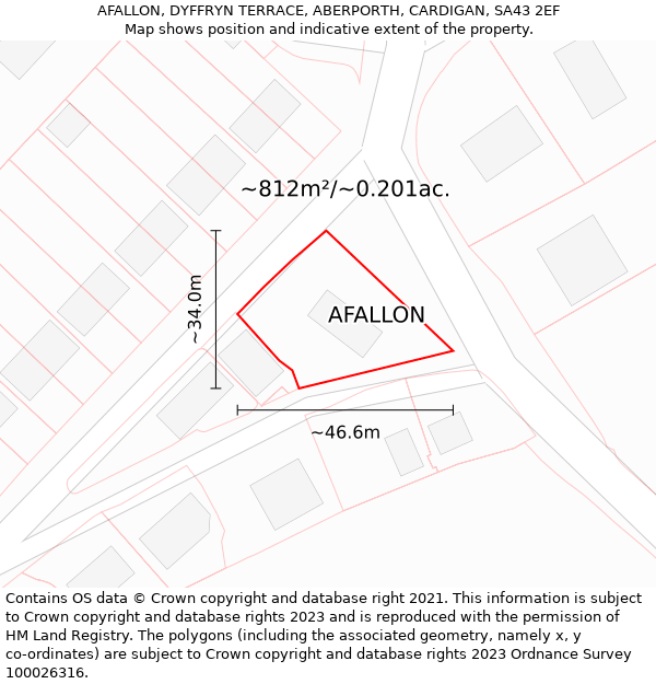 AFALLON, DYFFRYN TERRACE, ABERPORTH, CARDIGAN, SA43 2EF: Plot and title map