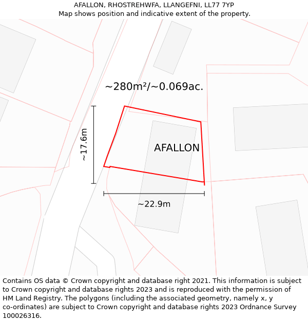 AFALLON, RHOSTREHWFA, LLANGEFNI, LL77 7YP: Plot and title map