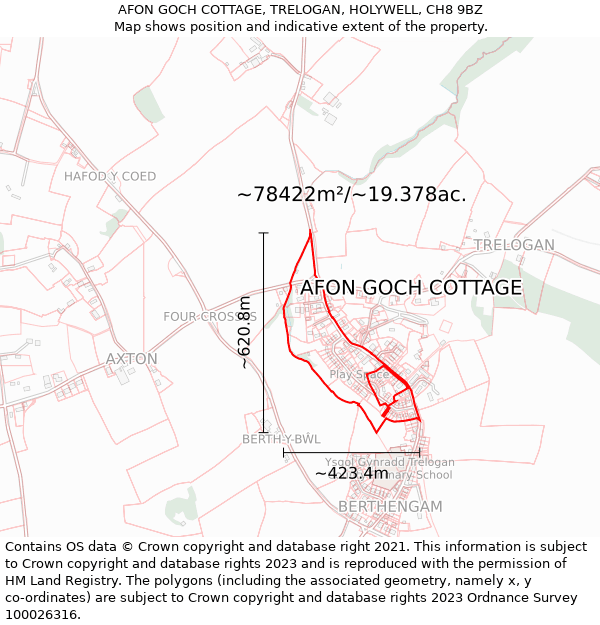 AFON GOCH COTTAGE, TRELOGAN, HOLYWELL, CH8 9BZ: Plot and title map