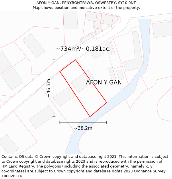 AFON Y GAN, PENYBONTFAWR, OSWESTRY, SY10 0NT: Plot and title map