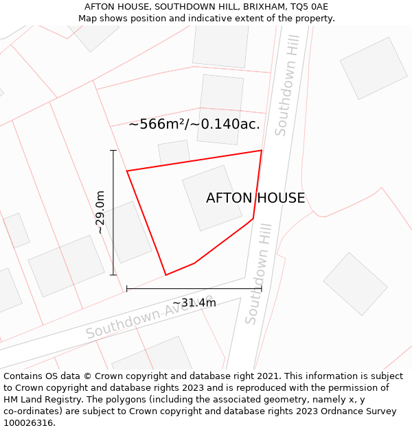 AFTON HOUSE, SOUTHDOWN HILL, BRIXHAM, TQ5 0AE: Plot and title map