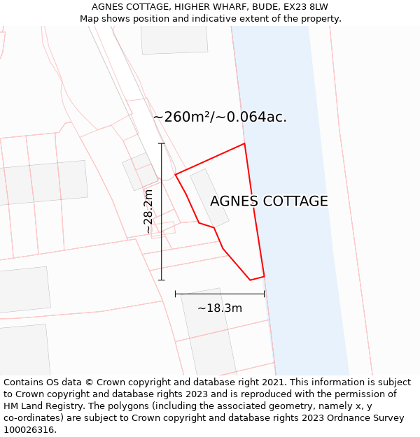AGNES COTTAGE, HIGHER WHARF, BUDE, EX23 8LW: Plot and title map