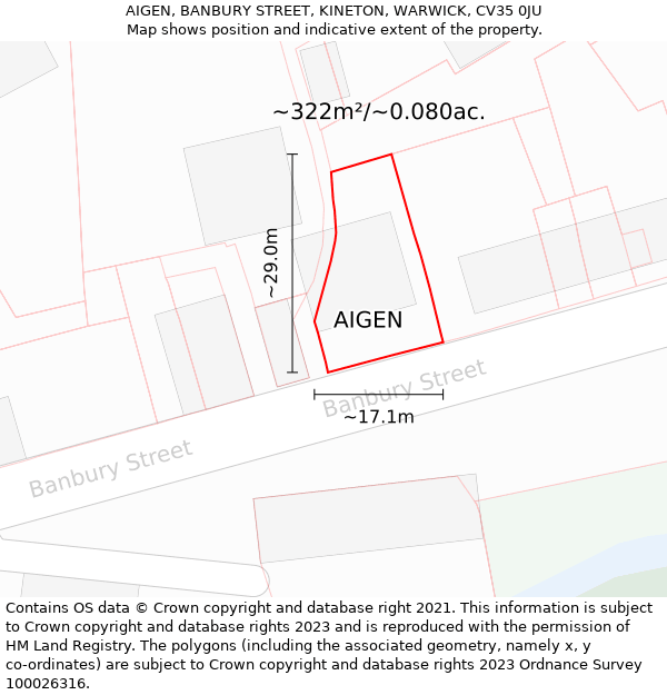 AIGEN, BANBURY STREET, KINETON, WARWICK, CV35 0JU: Plot and title map