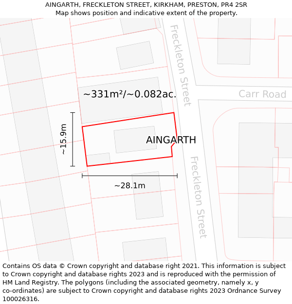 AINGARTH, FRECKLETON STREET, KIRKHAM, PRESTON, PR4 2SR: Plot and title map