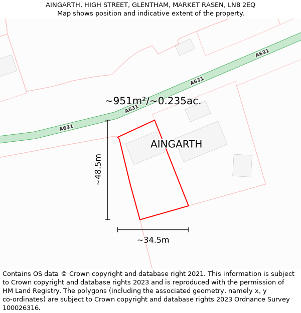 AINGARTH, HIGH STREET, GLENTHAM, MARKET RASEN, LN8 2EQ: Plot and title map