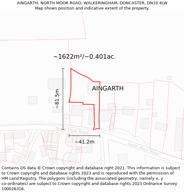 AINGARTH, NORTH MOOR ROAD, WALKERINGHAM, DONCASTER, DN10 4LW: Plot and title map