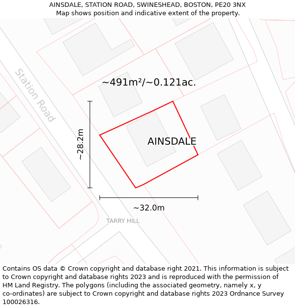 AINSDALE, STATION ROAD, SWINESHEAD, BOSTON, PE20 3NX: Plot and title map