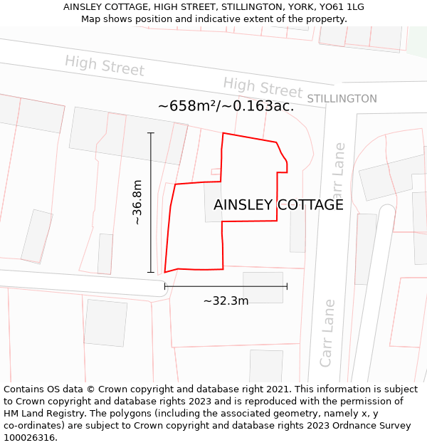 AINSLEY COTTAGE, HIGH STREET, STILLINGTON, YORK, YO61 1LG: Plot and title map