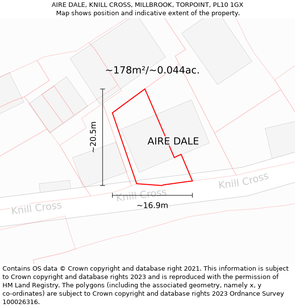 AIRE DALE, KNILL CROSS, MILLBROOK, TORPOINT, PL10 1GX: Plot and title map