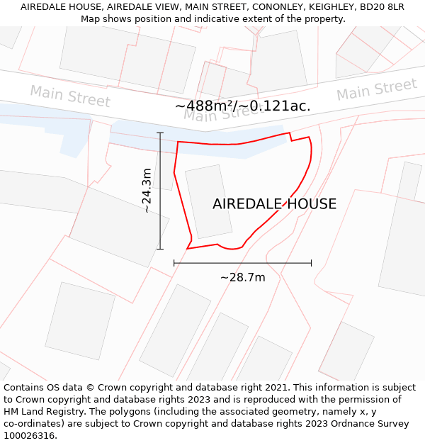 AIREDALE HOUSE, AIREDALE VIEW, MAIN STREET, CONONLEY, KEIGHLEY, BD20 8LR: Plot and title map