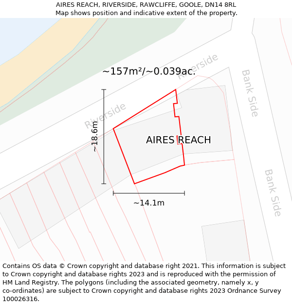 AIRES REACH, RIVERSIDE, RAWCLIFFE, GOOLE, DN14 8RL: Plot and title map