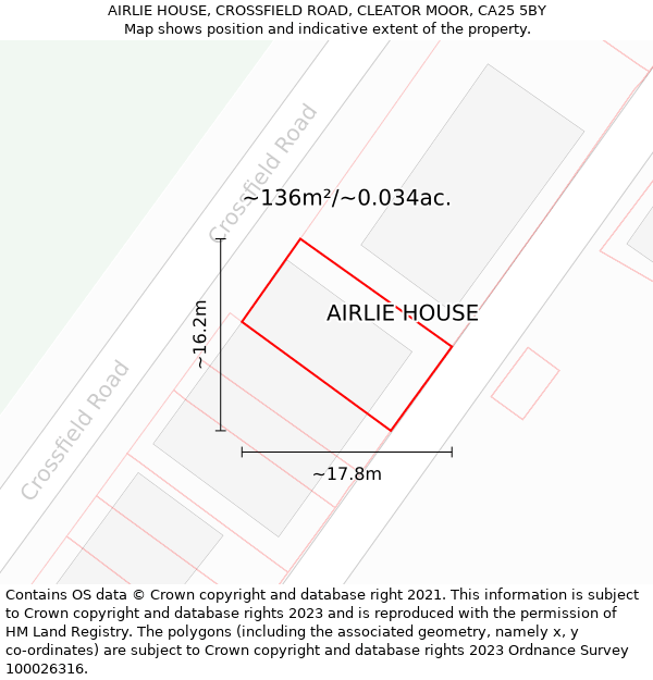 AIRLIE HOUSE, CROSSFIELD ROAD, CLEATOR MOOR, CA25 5BY: Plot and title map