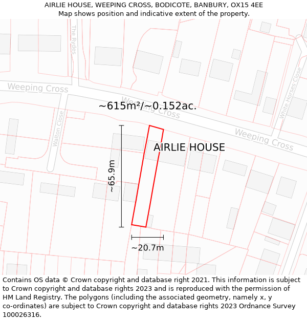 AIRLIE HOUSE, WEEPING CROSS, BODICOTE, BANBURY, OX15 4EE: Plot and title map