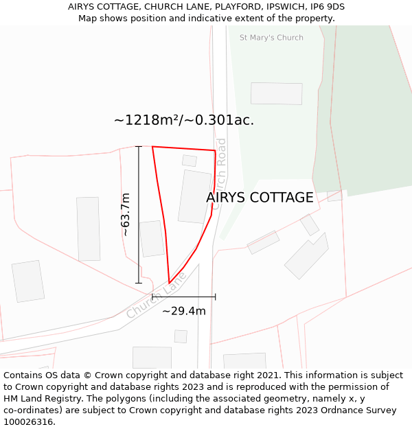 AIRYS COTTAGE, CHURCH LANE, PLAYFORD, IPSWICH, IP6 9DS: Plot and title map