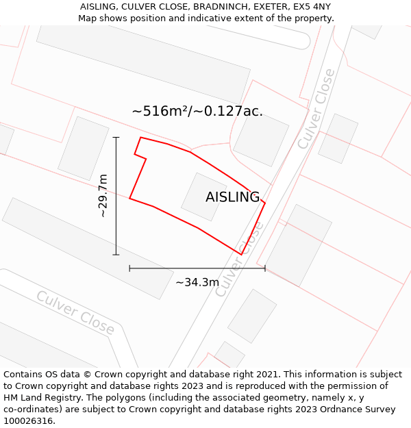 AISLING, CULVER CLOSE, BRADNINCH, EXETER, EX5 4NY: Plot and title map