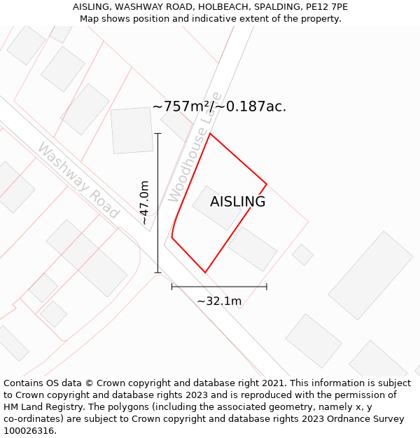 AISLING, WASHWAY ROAD, HOLBEACH, SPALDING, PE12 7PE: Plot and title map