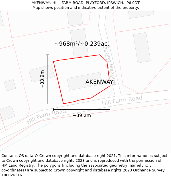 AKENWAY, HILL FARM ROAD, PLAYFORD, IPSWICH, IP6 9DT: Plot and title map